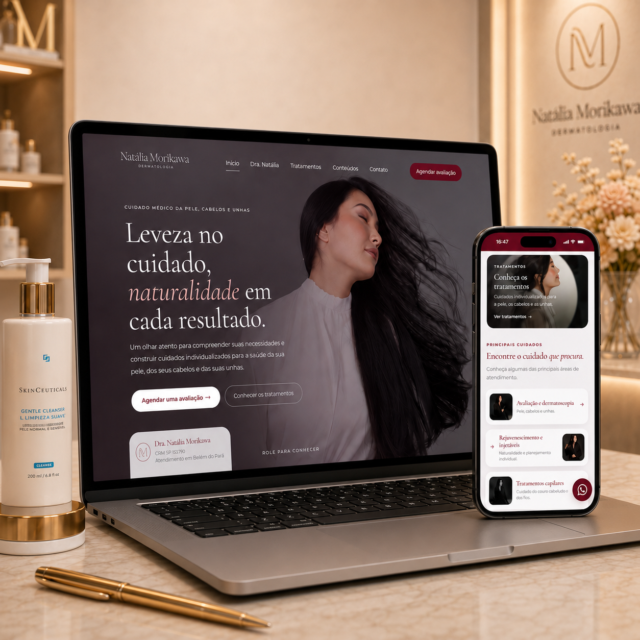 Site de saúde NEX em notebook e celular